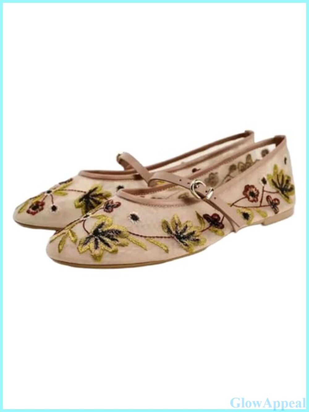 Mesh Ballet Flats Slip On Round Toe Floral Embroidered Mary Jane Comfort Dress